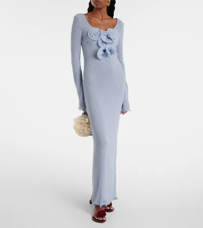 Magda Butrym Floral-appliqué Ruffled Maxi Dress In Blue