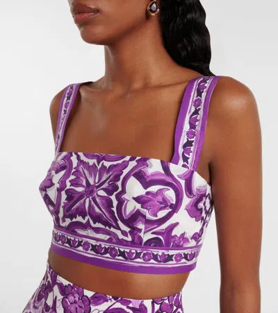 Dolce & Gabbana Cropped Printed Cotton-twill Top In Purple
