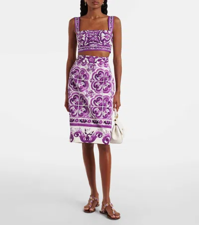 Dolce & Gabbana Cropped Printed Cotton-twill Top In Purple