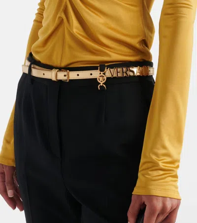 Versace Logo Metallic Leather Belt