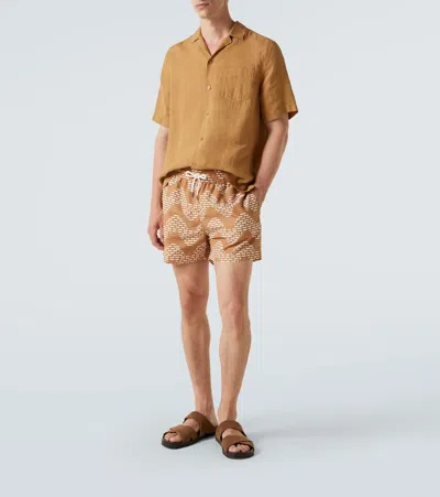 Frescobol Carioca Angelo Linen Bowling Shirt In Brown