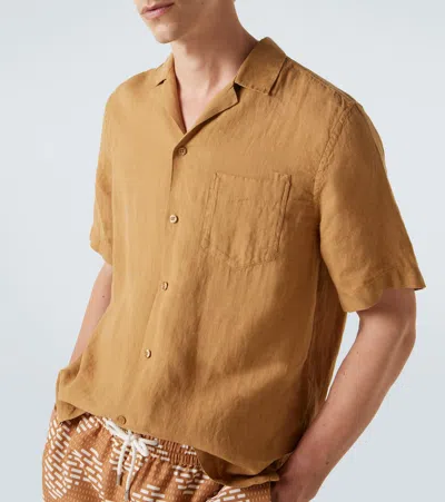 Frescobol Carioca Angelo Linen Bowling Shirt In Brown