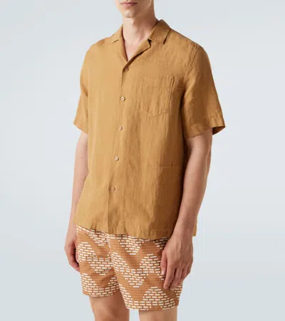 Frescobol Carioca Angelo Linen Bowling Shirt In Brown
