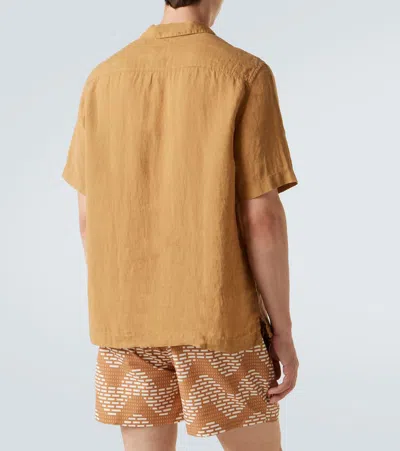 Frescobol Carioca Angelo Linen Bowling Shirt In Brown