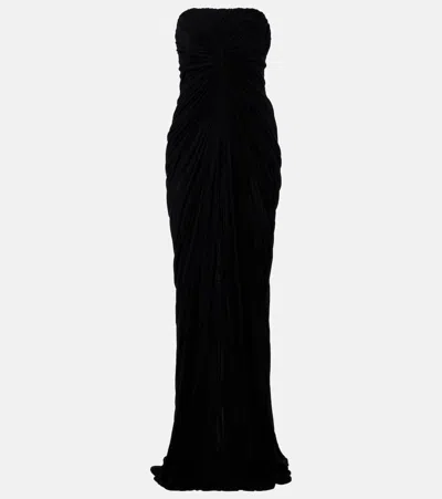 Rick Owens Radiance Gathered Cotton Bustier Gown In Black