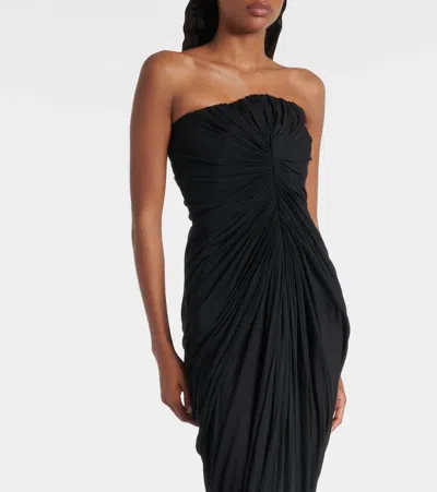 Rick Owens Radiance Gathered Cotton Bustier Gown In Black