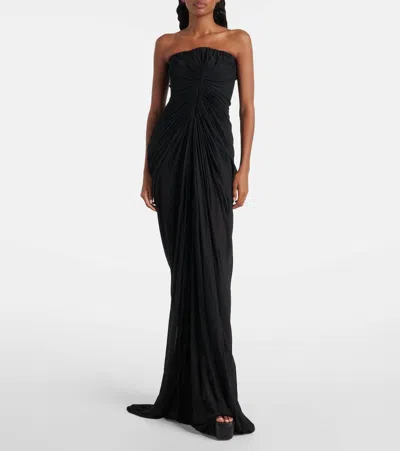 Rick Owens Radiance Gathered Cotton Bustier Gown In Black