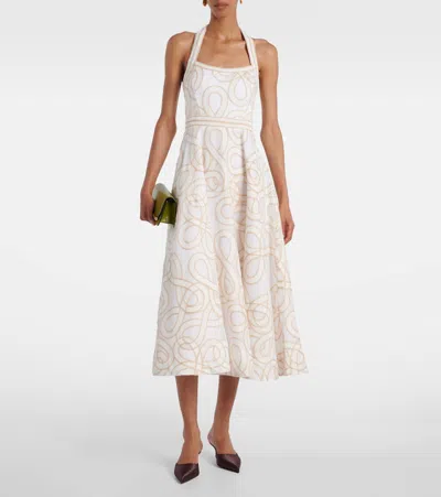 Rebecca Vallance Irena Embroidered Halterneck Midi Dress In Multi
