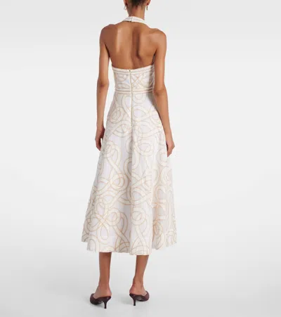 Rebecca Vallance Irena Embroidered Halterneck Midi Dress In Multi