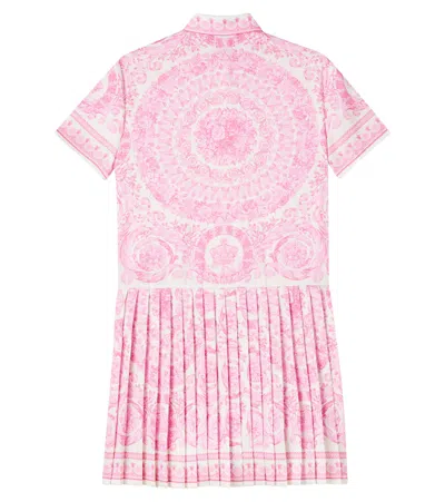 Versace Barocco Pleated Twill Shirt Dress In Pink