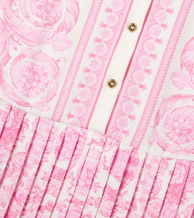 Versace Barocco Pleated Twill Shirt Dress In Pink