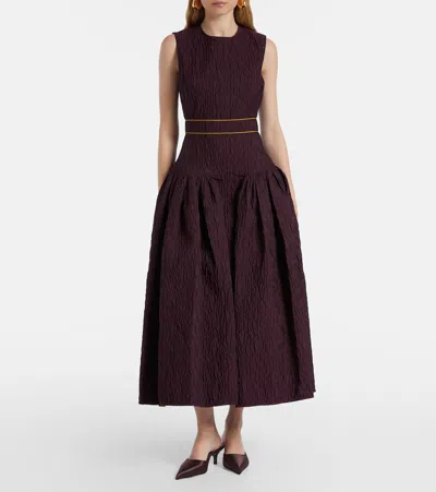 Roksanda Aya Smocked Cloque Midi Dress In Burgundy
