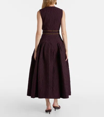 Roksanda Aya Smocked Cloque Midi Dress In Burgundy