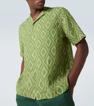 Frescobol Carioca Linen Raffia Roberto Shirt In Green