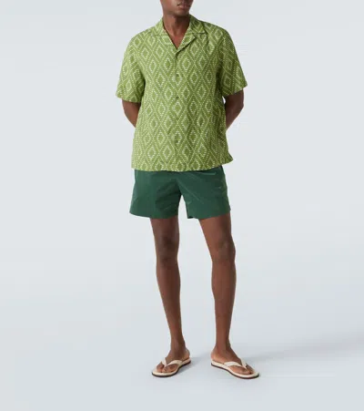 Frescobol Carioca Linen Raffia Roberto Shirt In Green