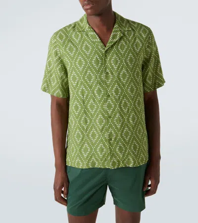 Frescobol Carioca Linen Raffia Roberto Shirt In Green