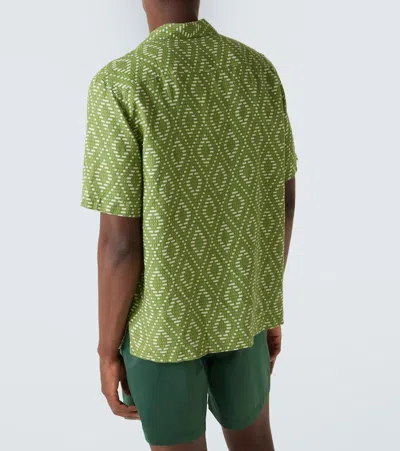 Frescobol Carioca Linen Raffia Roberto Shirt In Green