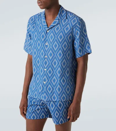 Frescobol Carioca Roberto Printed Linen Shirt In Blue