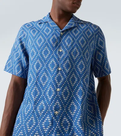 Frescobol Carioca Roberto Printed Linen Shirt In Blue