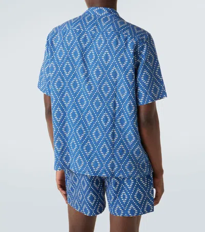 Frescobol Carioca Roberto Printed Linen Shirt In Blue