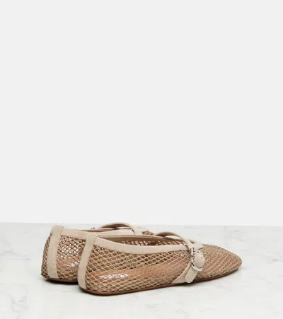 Alaïa Suede-trimmed Fishnet Ballet Flats