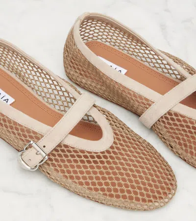 Alaïa Suede-trimmed Fishnet Ballet Flats