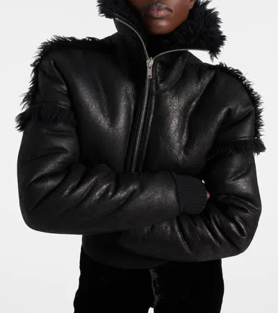 Rick Owens Flight Cropped Leather Jacket In Black