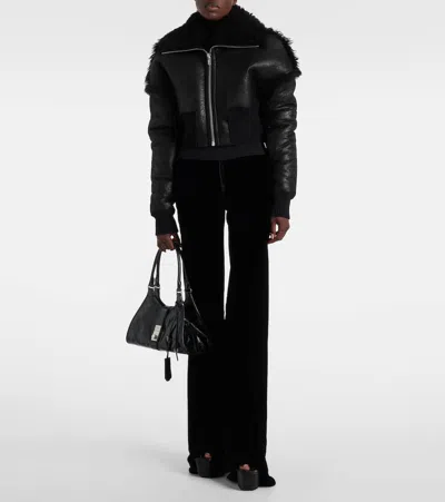 Rick Owens Flight Cropped Leather Jacket In Black