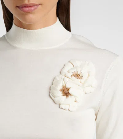 Dolce & Gabbana Embellished Turtleneck Silk Top In White