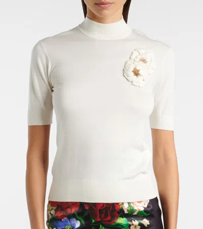 Dolce & Gabbana Embellished Turtleneck Silk Top In White