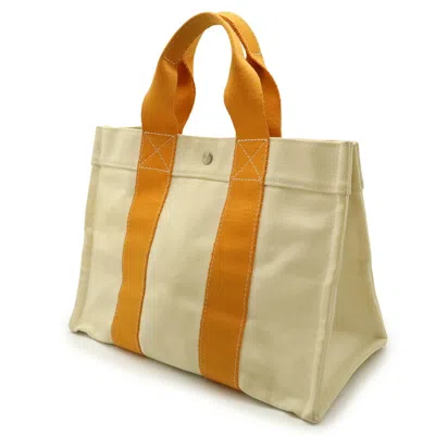 Pre-owned Hermes Bora Bora Natural Orange Yellow Canvas Handbag Tote Bag ()