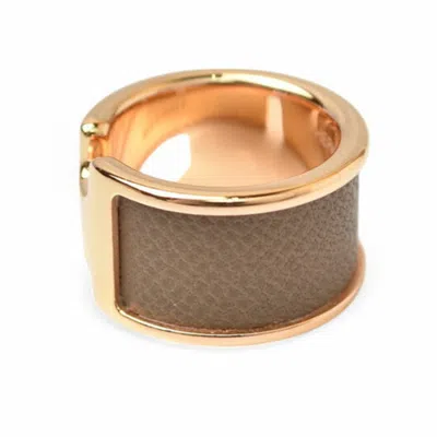 Pre-owned Hermes Etoupe Gray Gold Leather Metal Band Ring ()