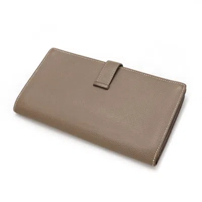 Pre-owned Hermes Etoupe Gray Grayish Epsom Leather Long Wallet (bi-fold) ()