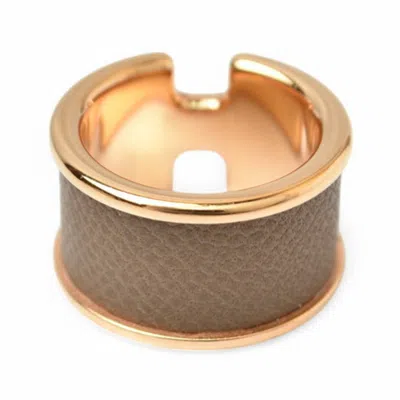 Pre-owned Hermes Etoupe Gray Gold Leather Metal Band Ring ()