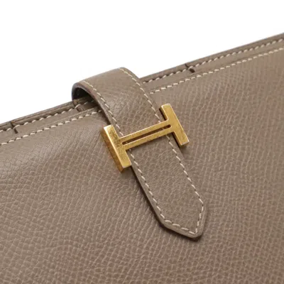 Pre-owned Hermes Etoupe Gray Grayish Epsom Leather Long Wallet (bi-fold) ()