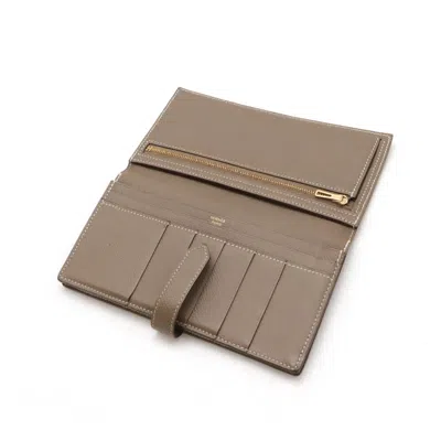 Pre-owned Hermes Etoupe Gray Grayish Epsom Leather Long Wallet (bi-fold) ()