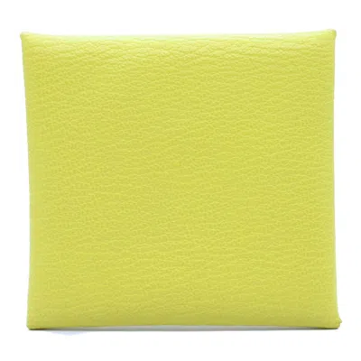 Pre-owned Hermes Lime Yellow Chevre Leather Coin Purse/coin Case ()