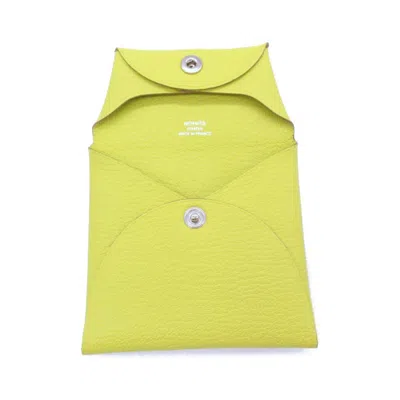 Pre-owned Hermes Lime Yellow Chevre Leather Coin Purse/coin Case ()
