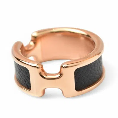 Pre-owned Hermes Noir Pink Gold Leather Metal Band Ring ()