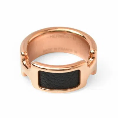 Pre-owned Hermes Noir Pink Gold Leather Metal Band Ring ()