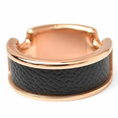 Pre-owned Hermes Noir Pink Gold Leather Metal Band Ring ()