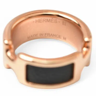 Pre-owned Hermes Noir Pink Gold Leather Metal Band Ring ()