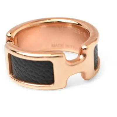 Pre-owned Hermes Noir Pink Gold Leather Metal Band Ring ()