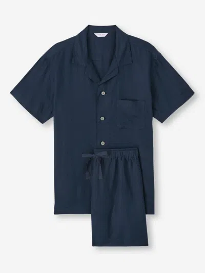 Derek Rose Men's Short Pyjamas Sicily Linen Navy