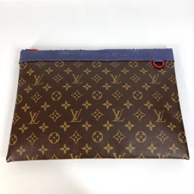 Pre-owned Louis Vuitton Blue Brown Red Color Monogram Canvas Clutch Bag Pochette Pouch ()