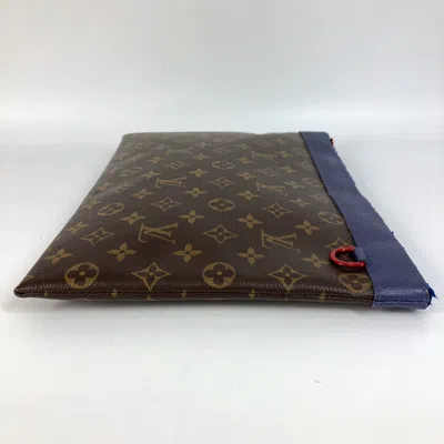 Pre-owned Louis Vuitton Blue Brown Red Color Monogram Canvas Clutch Bag Pochette Pouch ()