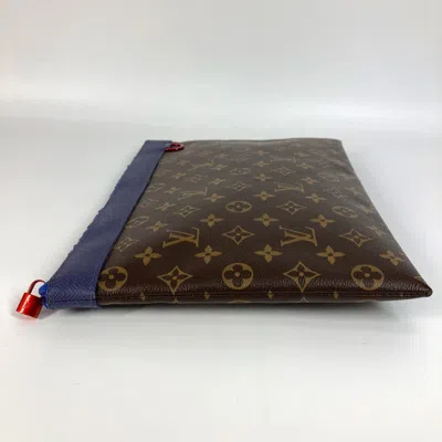 Pre-owned Louis Vuitton Blue Brown Red Color Monogram Canvas Clutch Bag Pochette Pouch ()