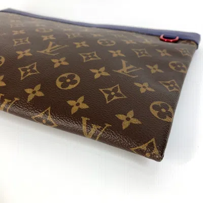 Pre-owned Louis Vuitton Blue Brown Red Color Monogram Canvas Clutch Bag Pochette Pouch ()