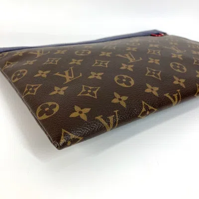 Pre-owned Louis Vuitton Blue Brown Red Color Monogram Canvas Clutch Bag Pochette Pouch ()