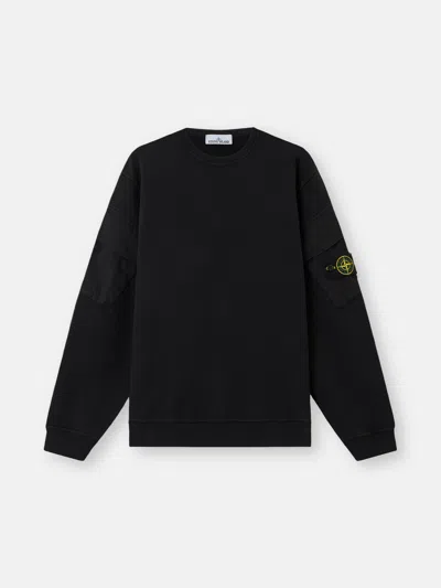 Stone Island Crew Neck Sweater Ribbed Cuffs In Black
